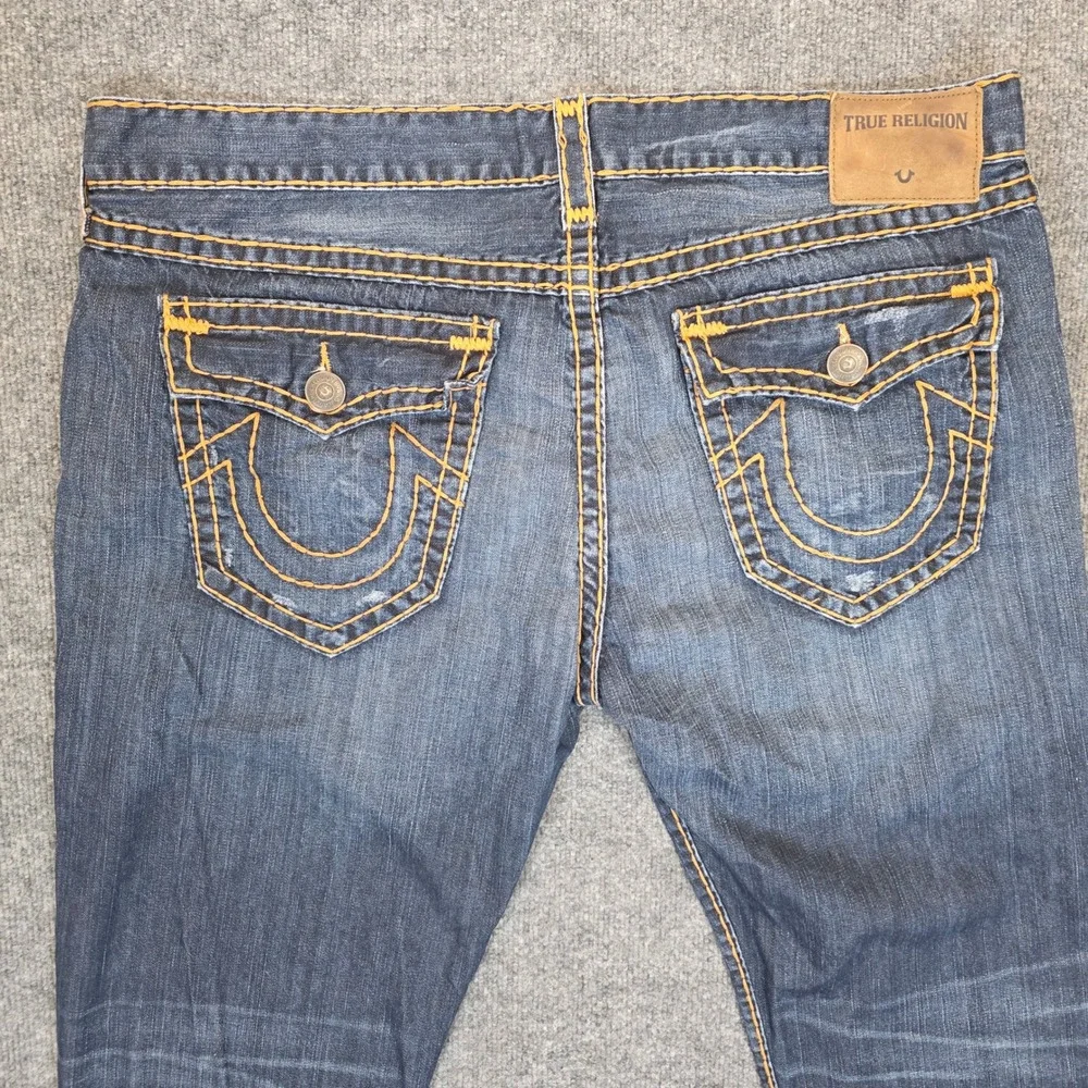 True Religion Geno Jeans Men 42W X 33L Blue Slim Fit Distressed Flap Pocket